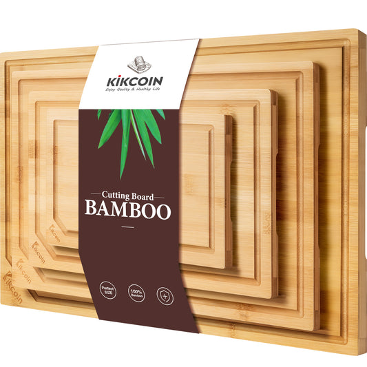 Bamboo Cutting Board Set: 4-Piece XL with Juice Groove
