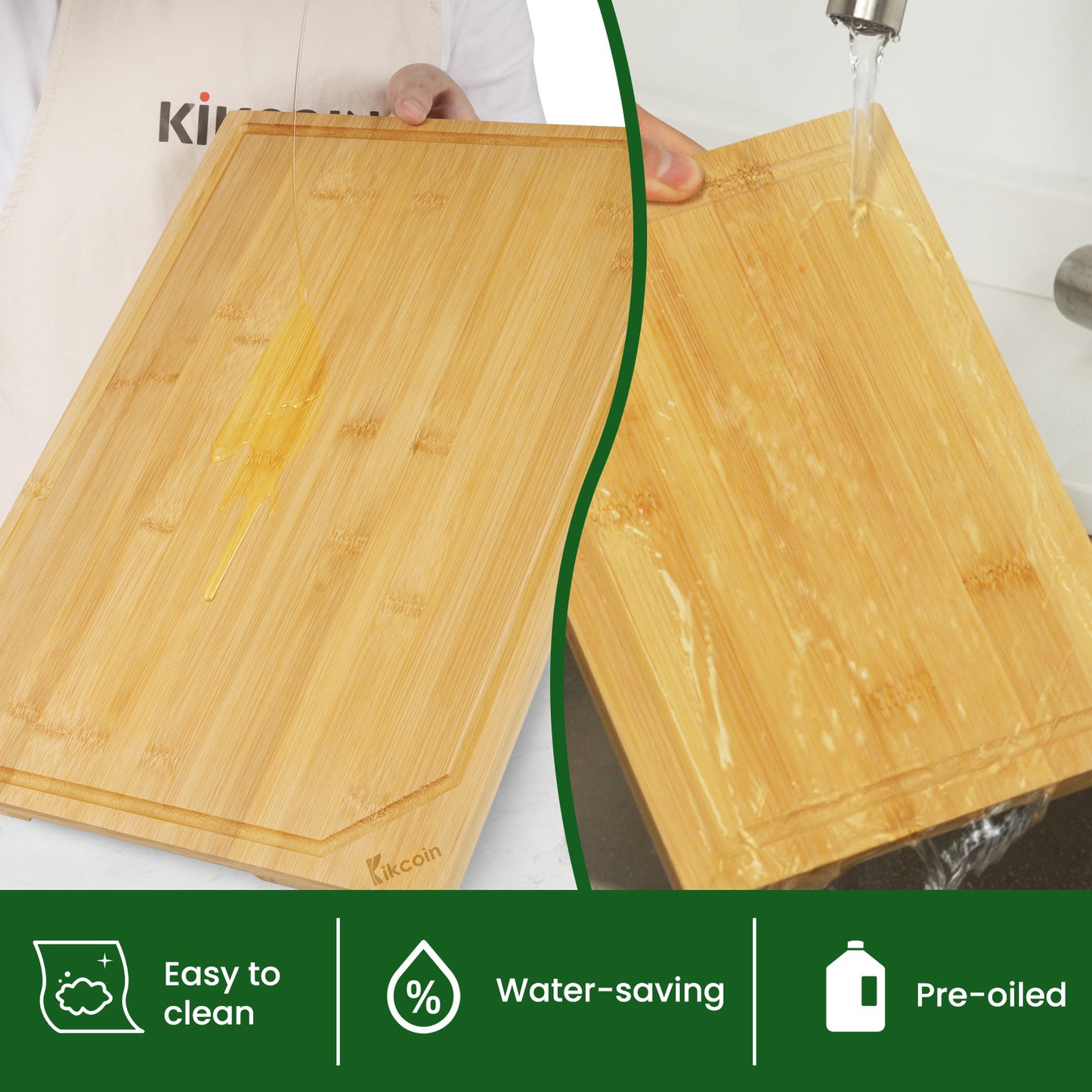 Bamboo Cutting Board Set: 4-Piece XL with Juice Groove