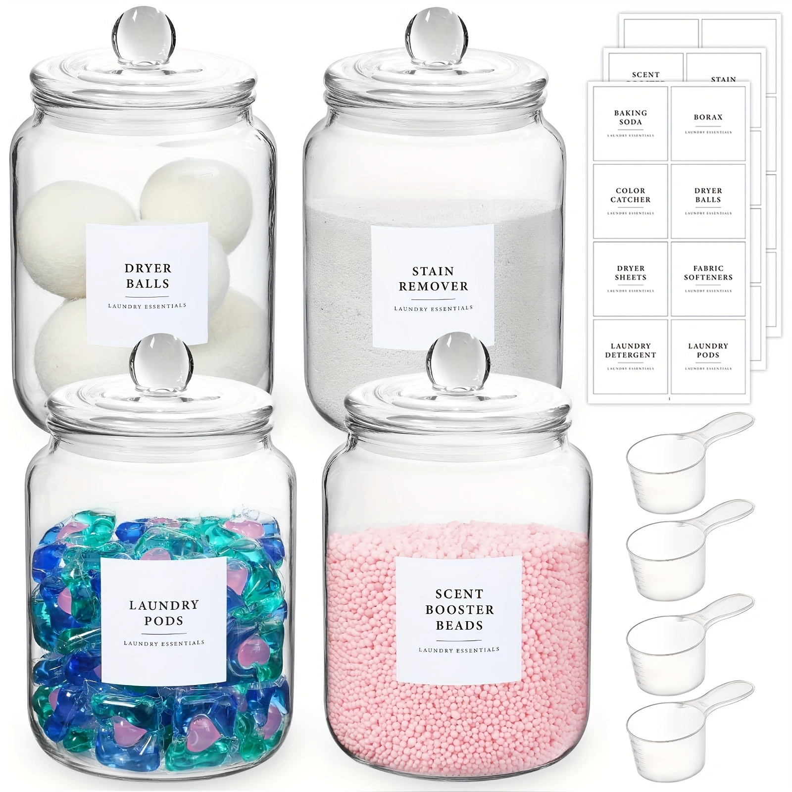 Glass Jars Airtight Lids & Labels - Half Gallon Storage Containers 4pcs