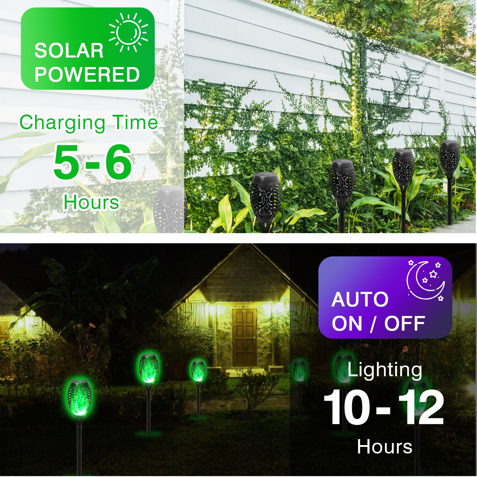 Solar Flame Lights Outdoor - Purple Flickering LED, Waterproof