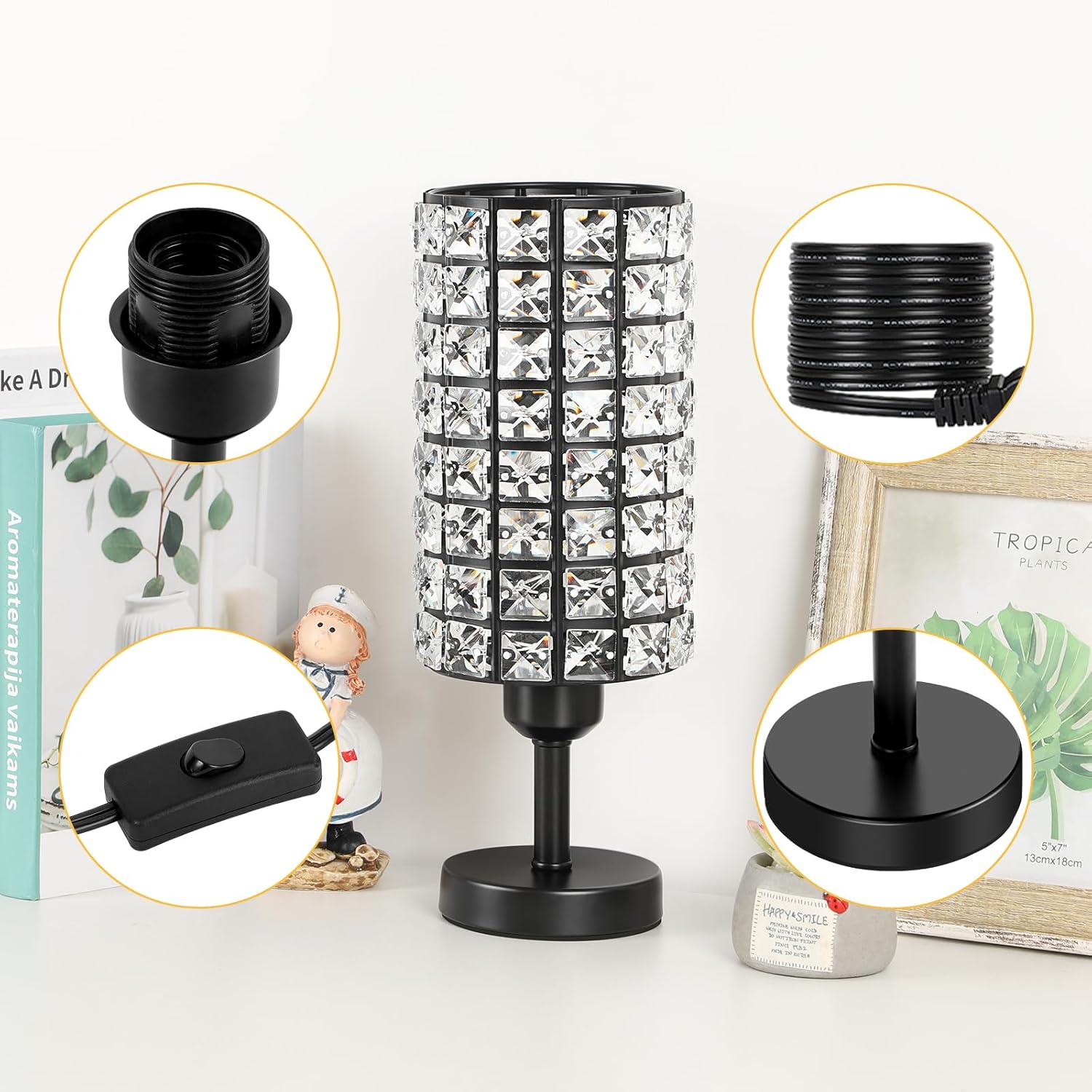 Black Crystal Table Lamps - Stylish Set of 2 for Living Room