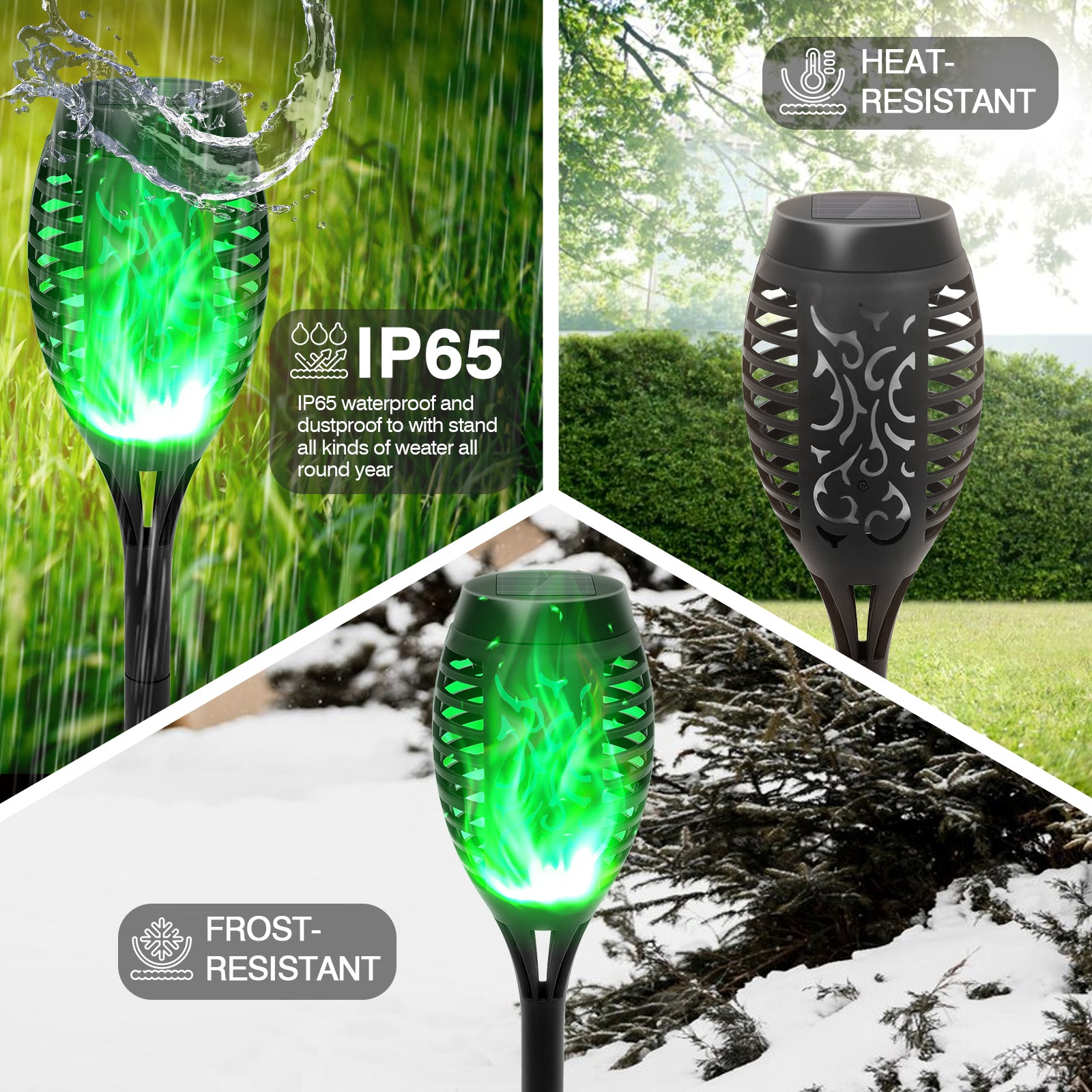 Solar Flame Lights Outdoor - Purple Flickering LED, Waterproof