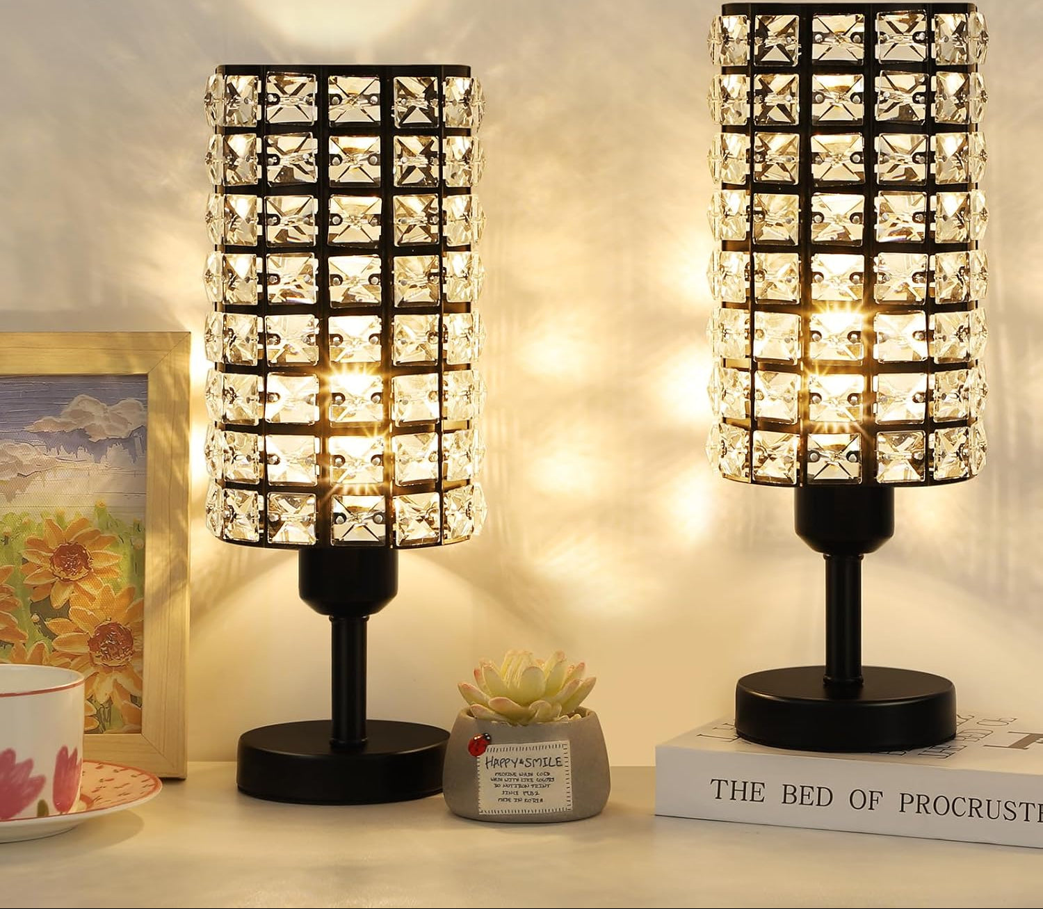 Black Crystal Table Lamps - Stylish Set of 2 for Living Room