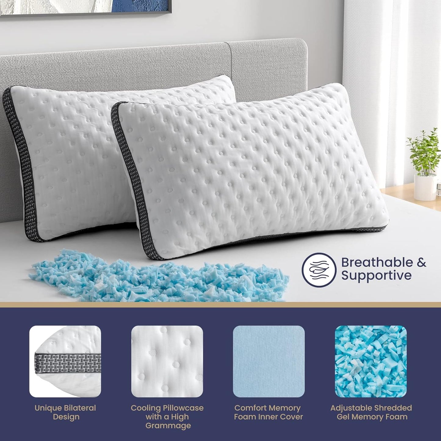 Cooling Gel Memory Foam Pillows - Queen Size Set of 2