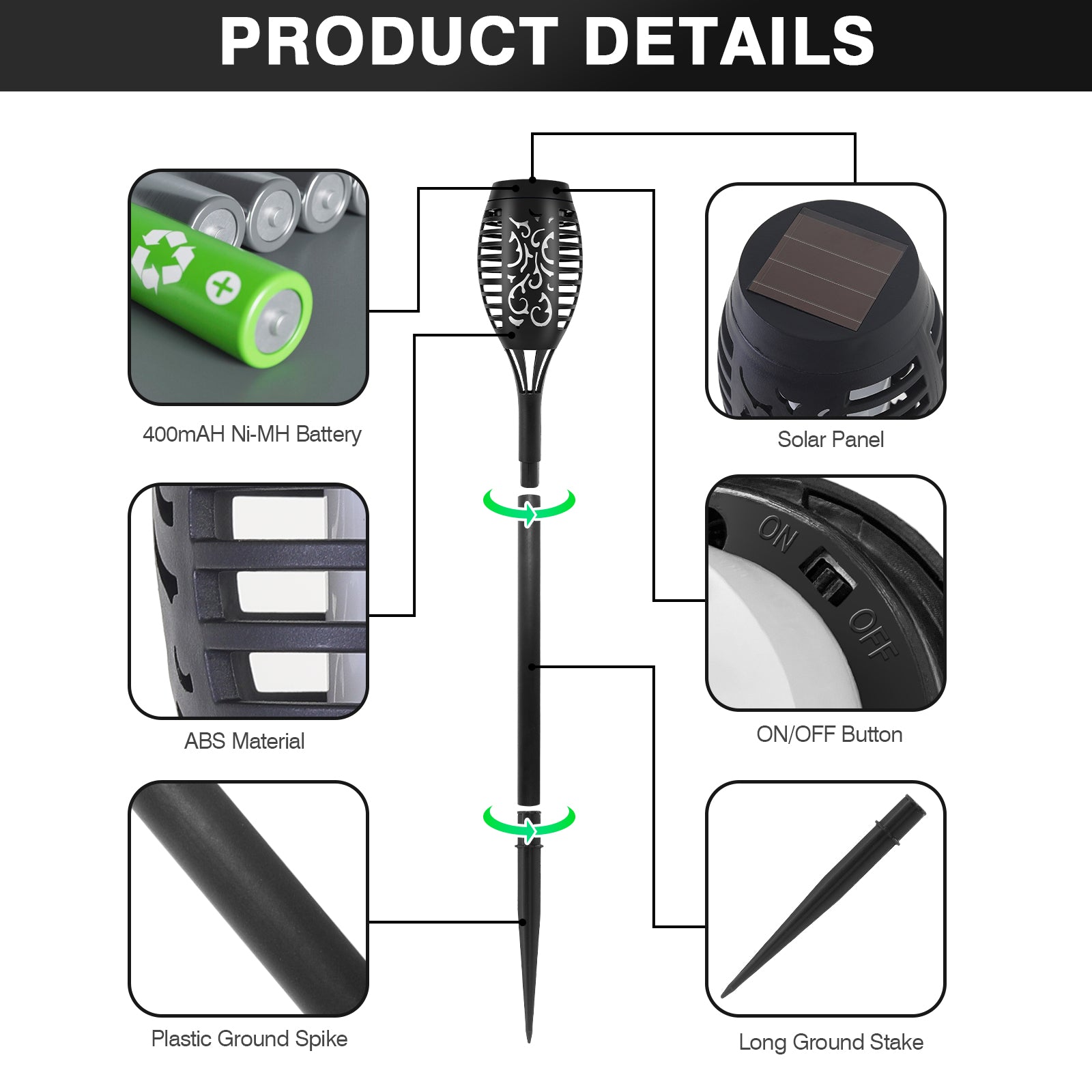 Solar Flame Lights Outdoor - Purple Flickering LED, Waterproof