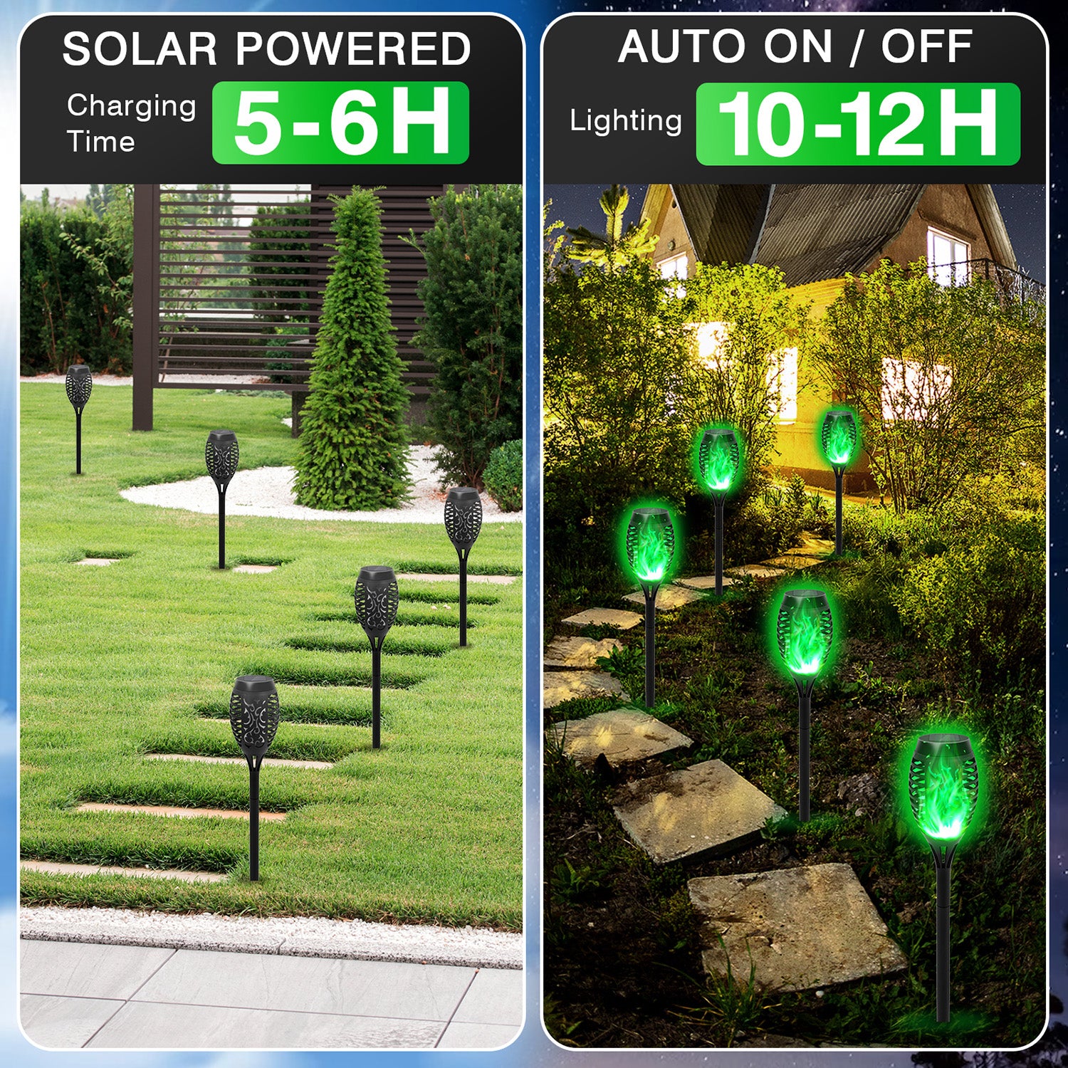 Solar Flame Lights Outdoor - Purple Flickering LED, Waterproof