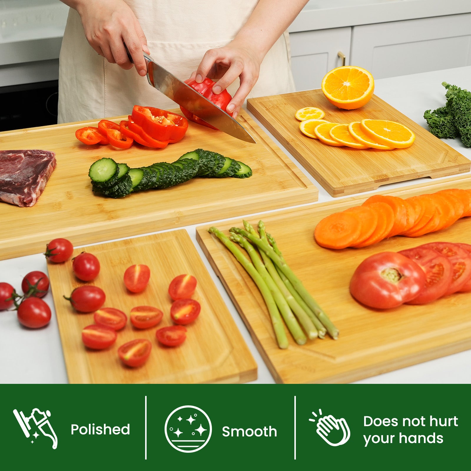 Bamboo Cutting Board Set: 4-Piece XL with Juice Groove