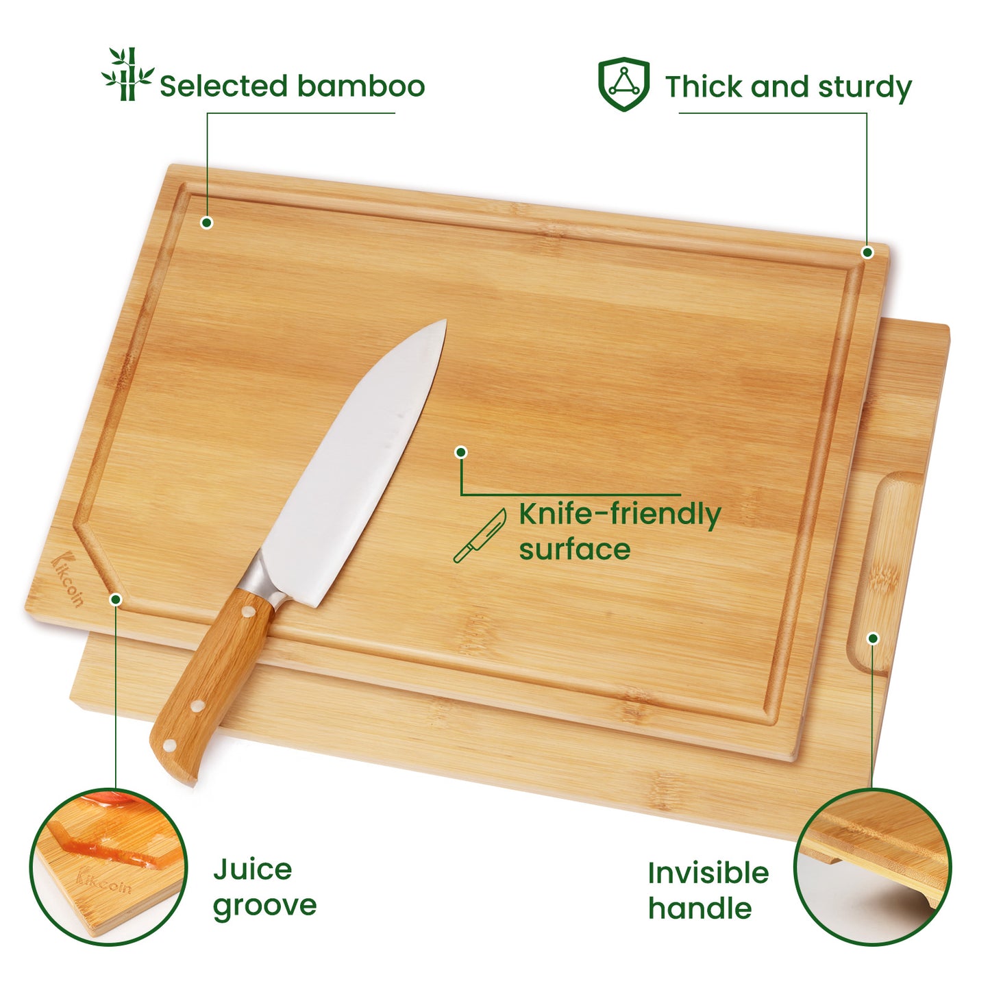 Bamboo Cutting Board Set: 4-Piece XL with Juice Groove