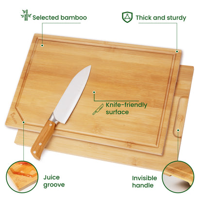 Bamboo Cutting Board Set: 4-Piece XL with Juice Groove