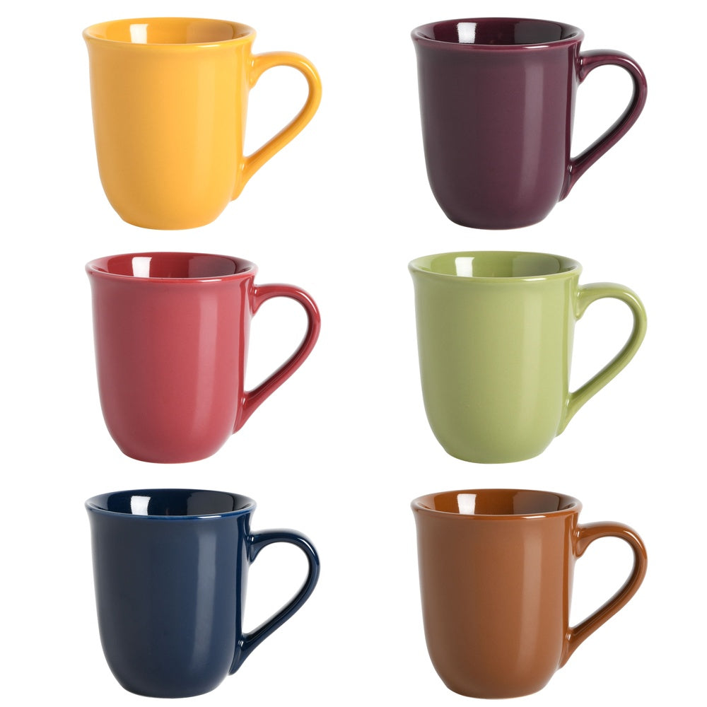 Ceramic Mug Set of 6 with Rack - Dishwasher & Microwave Safe