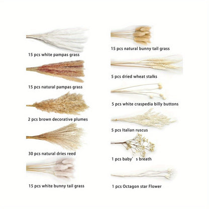 Dried Pampas Grass Bouquet - 109Pcs Boho Home Decor