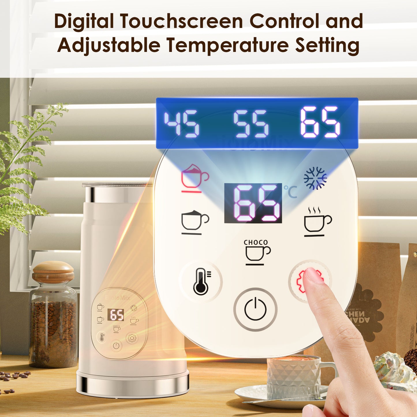 BioloMix 5-in-1 Milk Frother: LED Touch, Hot & Cold Foam Maker