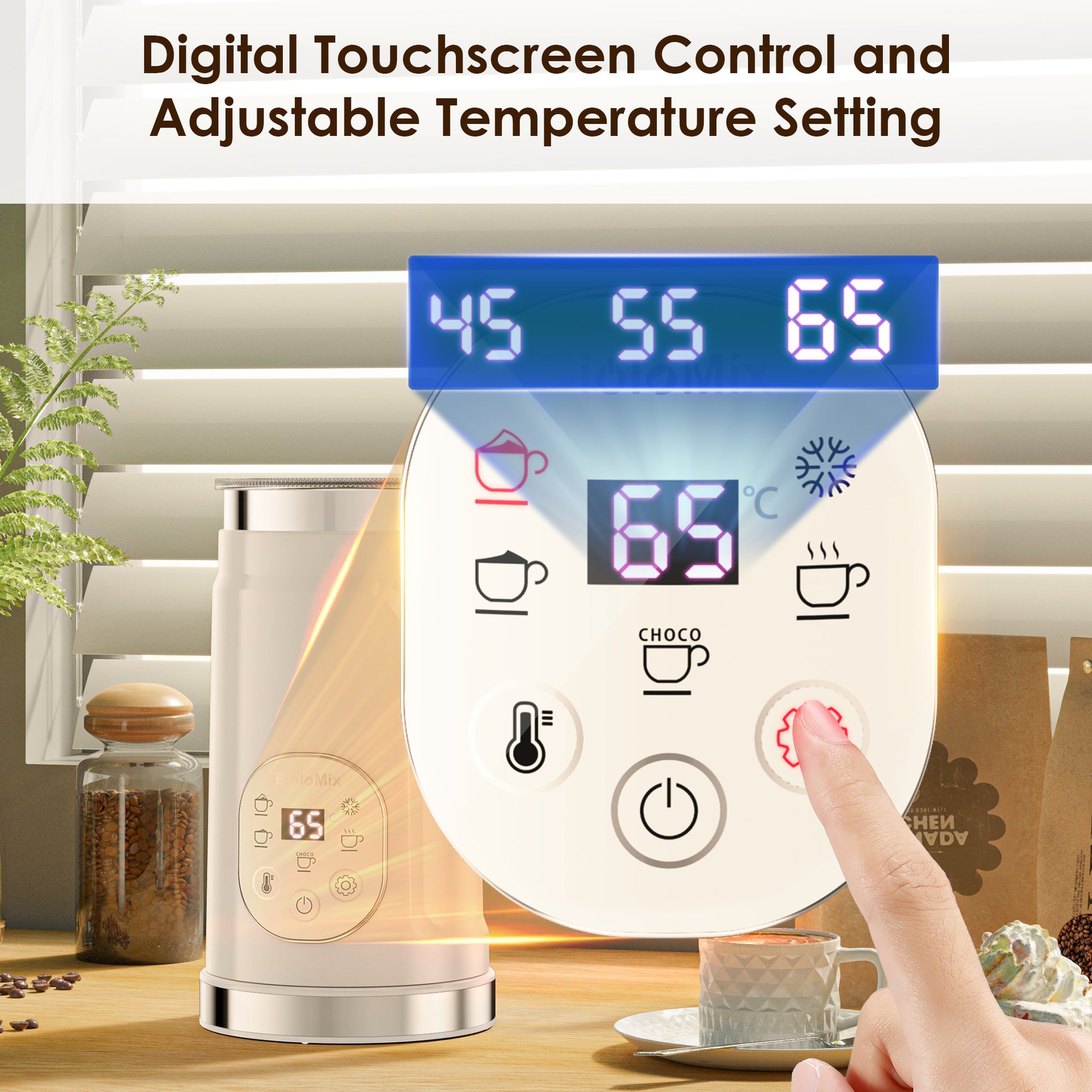 BioloMix 5-in-1 Milk Frother: LED Touch, Hot & Cold Foam Maker