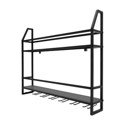 Wall Mounted Wine Rack - 12 Bottles, 7 Glasses, Black Steel