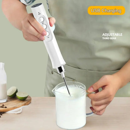 3-in-1 Electric Milk Frother - Handheld Coffee Whisk Mixer