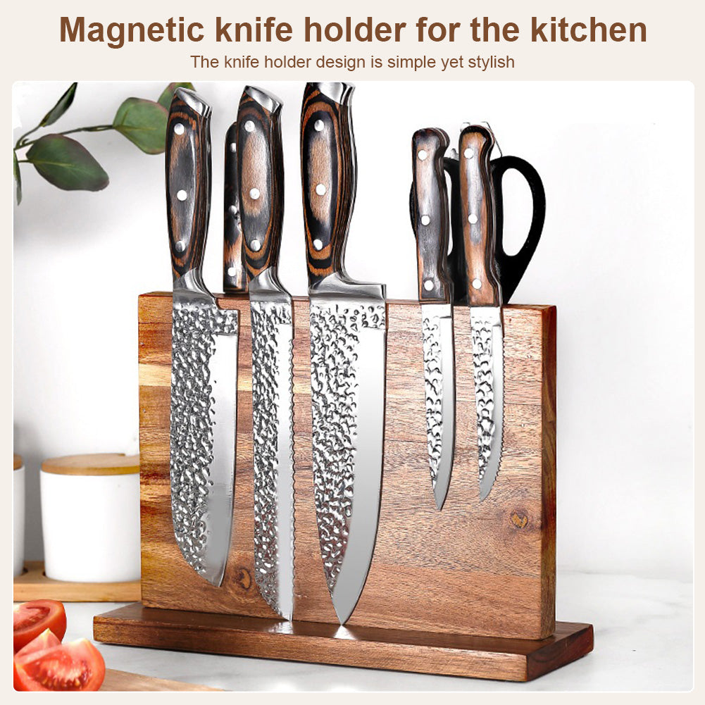 Magnetic Knife Holder: Strong Acacia Wood Block Stand