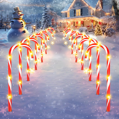 144 LED Solar Candy Cane Pathway Lights - 12/24 Pack, 8 Modes