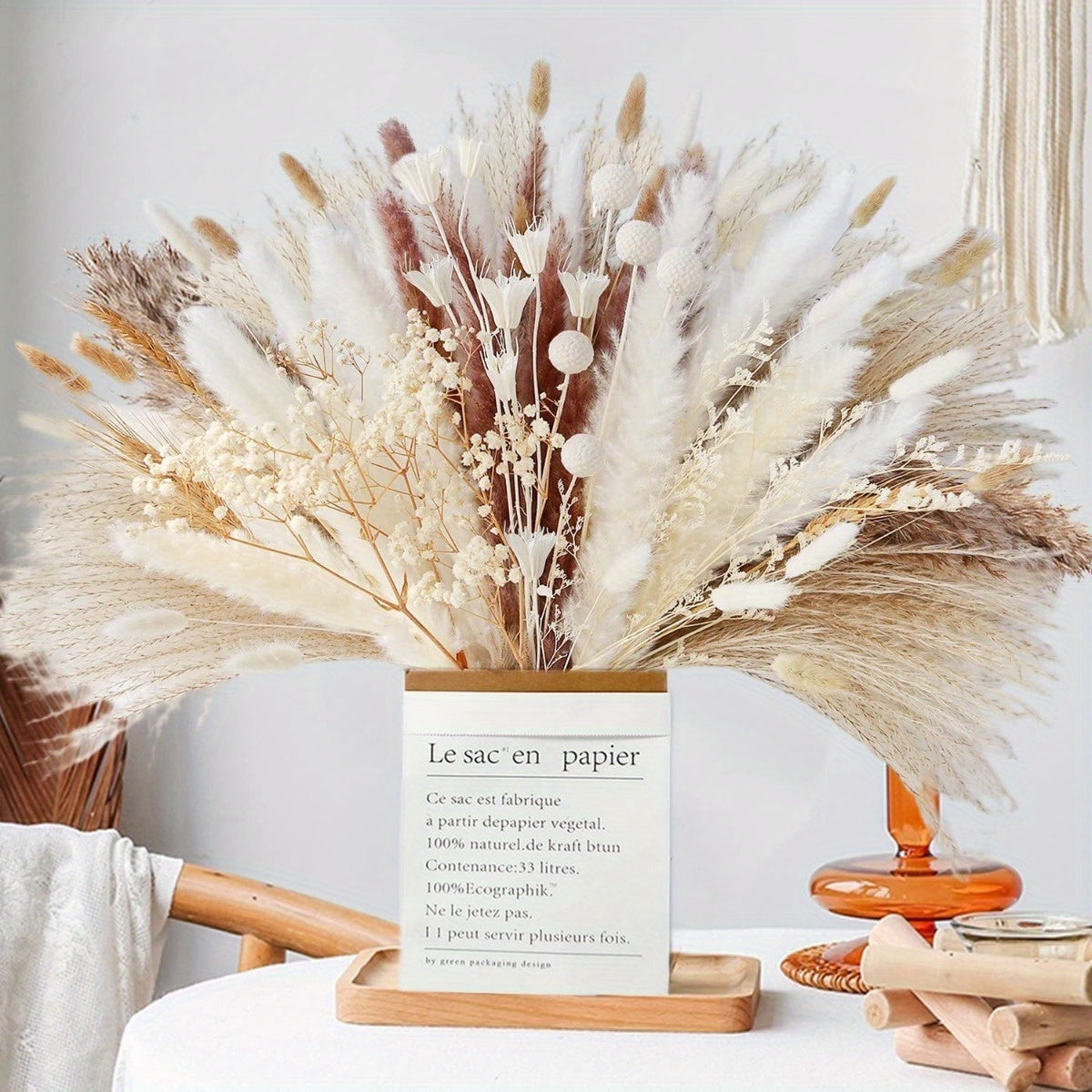 Dried Pampas Grass Bouquet - 109Pcs Boho Home Decor