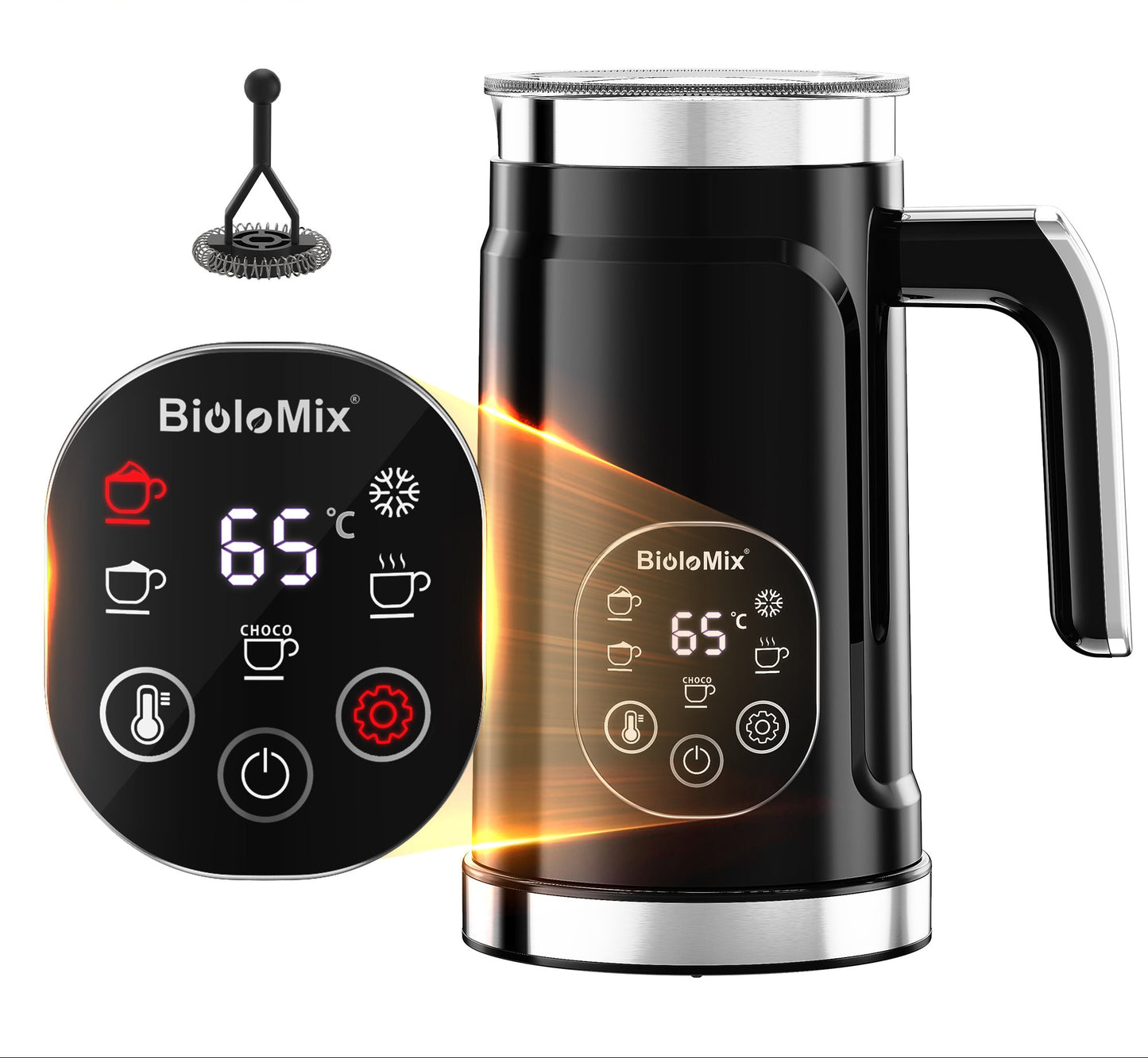BioloMix 5-in-1 Milk Frother: LED Touch, Hot & Cold Foam Maker
