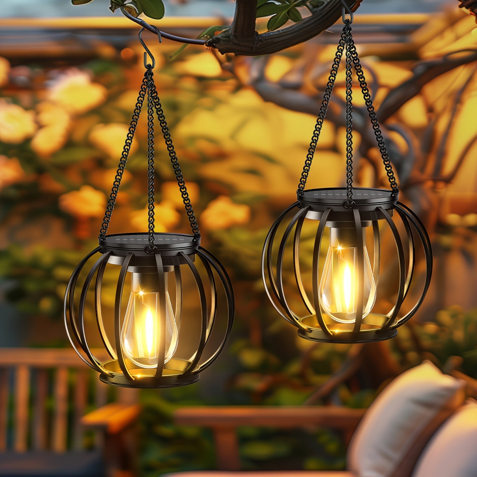Outdoor Solar Lights - 2 Pack Brighter Hanging Auto On/Off