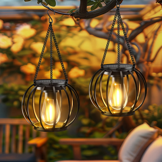 Outdoor Solar Lights - 2 Pack Brighter Hanging Auto On/Off