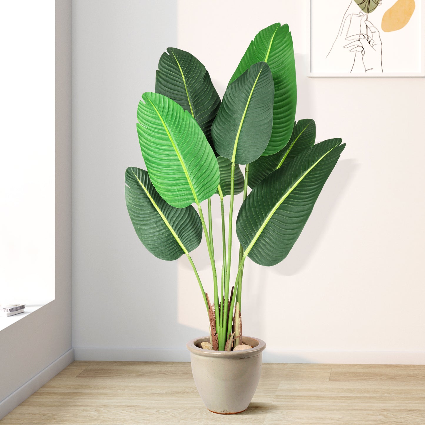 Tropical Artificial Bird of Paradise - 4Ft Banana Leaf