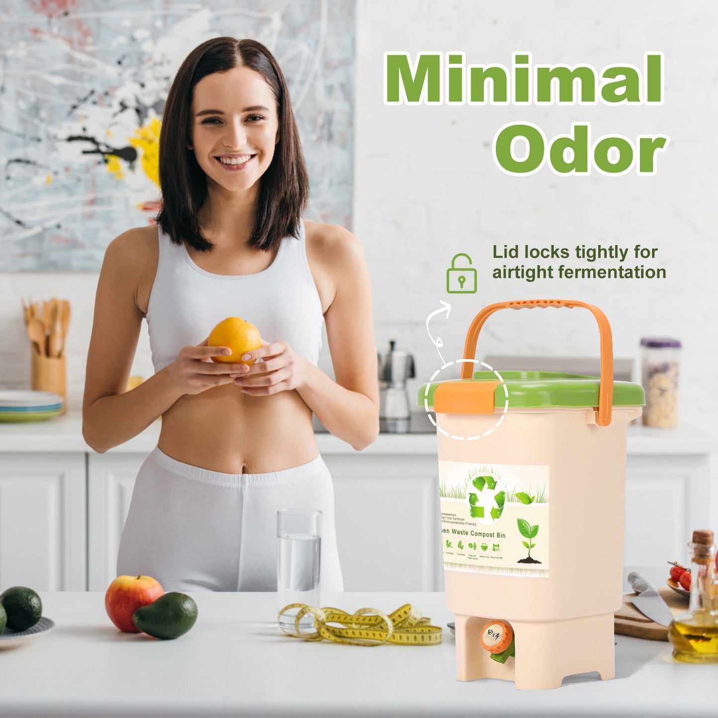 15L Kitchen Compost Bin - Durable PP, Odor-Free Design