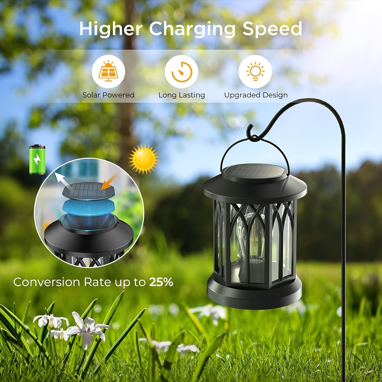 Bright Solar Lantern Lights - 2 Pack, 12Hrs Outdoor Warm Glow