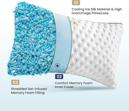 Cooling Gel Memory Foam Pillows - Queen Size Set of 2