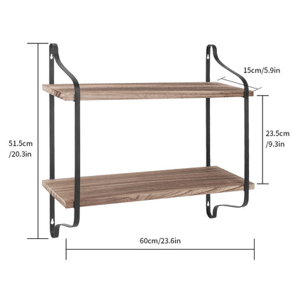 2-Tier Rustic Wall Shelves - Pine Wood Display Storage