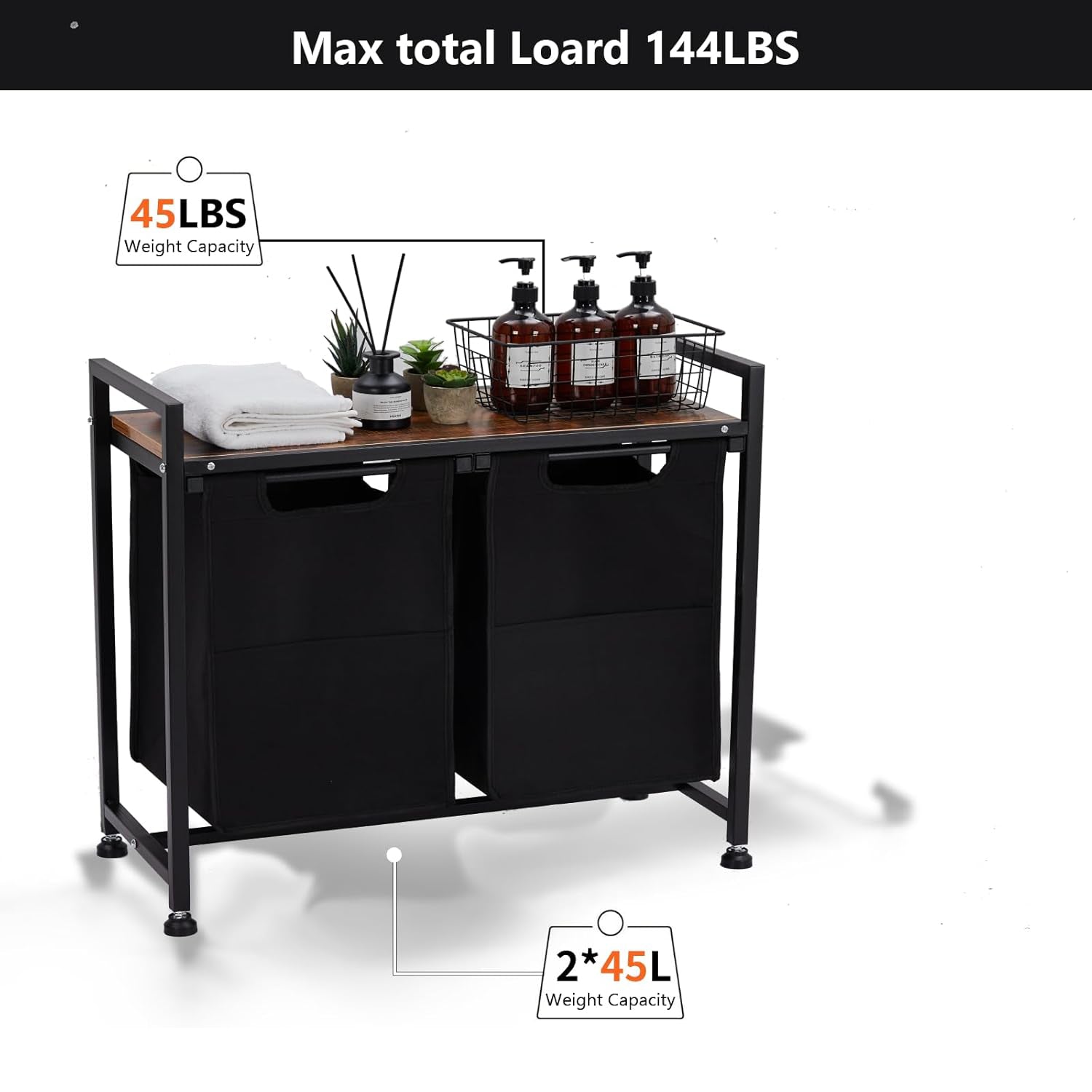 Laundry Hamper 2-Section Organizer with Removable Bag & Shelf