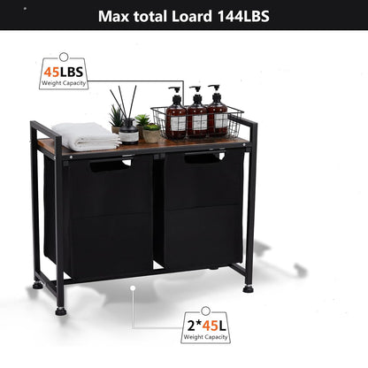 Laundry Hamper 2-Section Organizer with Removable Bag & Shelf