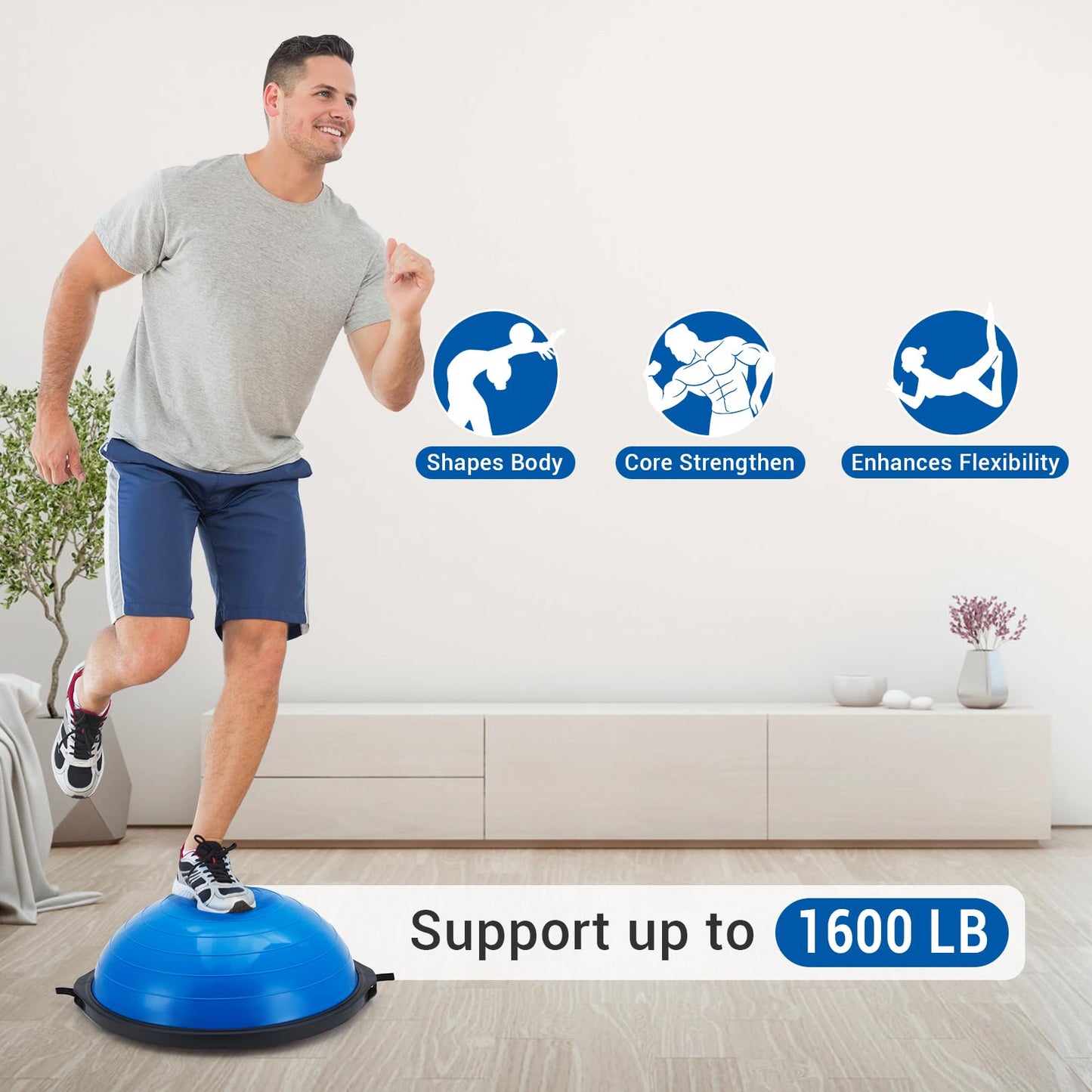 Balance Ball 25in, 1600 lbs Half Exercise Ball with Resistance Bands