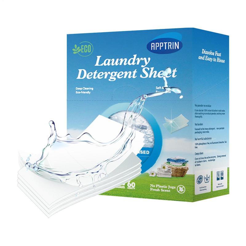 Eco Laundry Sheets - Powerful Stain Removal, 60 Natural Strips