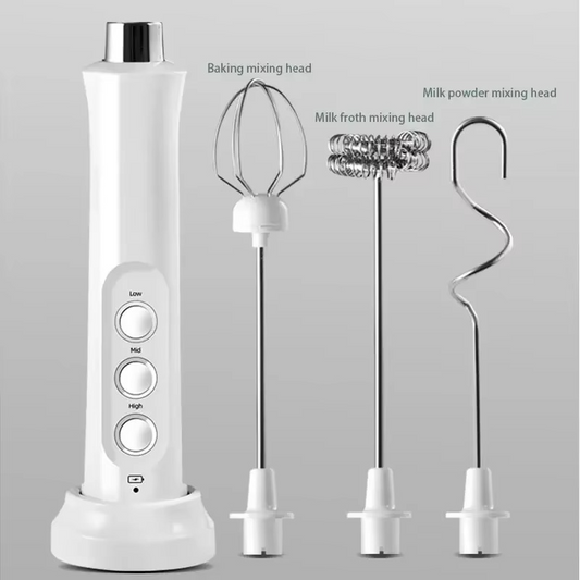 3-in-1 Electric Milk Frother - Handheld Coffee Whisk Mixer
