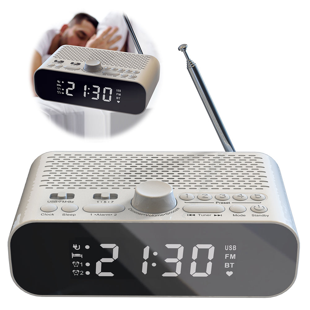 LED Display Digital Alarm Clock Radio with BT & USB Playback