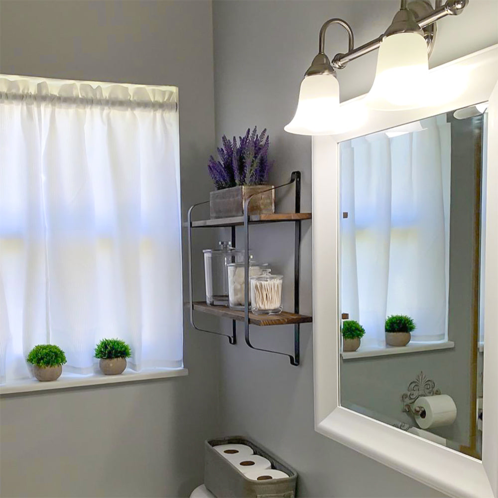 2-Tier Rustic Wall Shelves - Pine Wood Display Storage