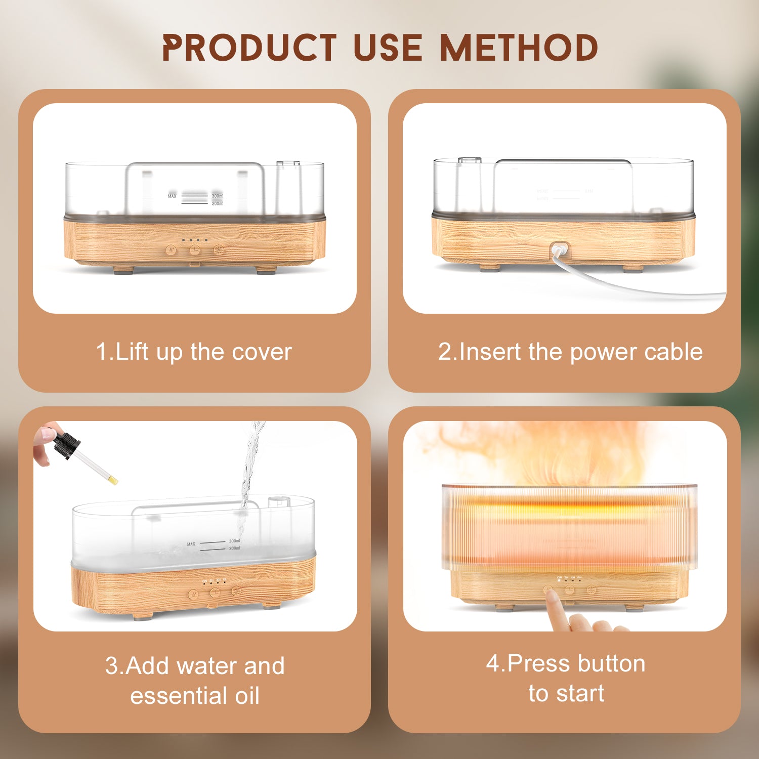 Flame Aroma Diffuser 300ml USB Cool Mist Humidifier