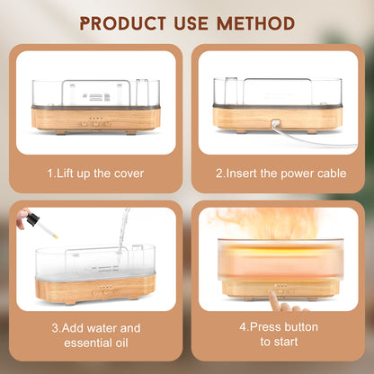 Flame Aroma Diffuser 300ml USB Cool Mist Humidifier