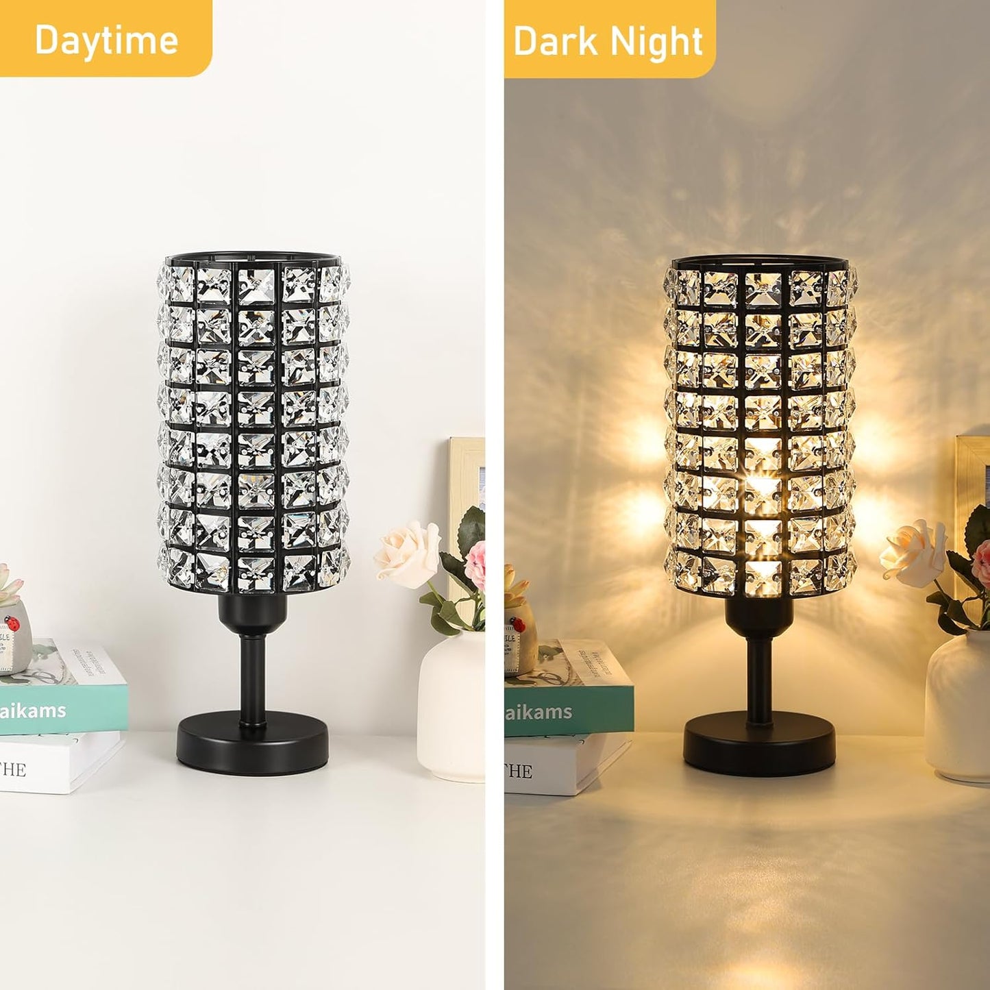 Black Crystal Table Lamps - Stylish Set of 2 for Living Room