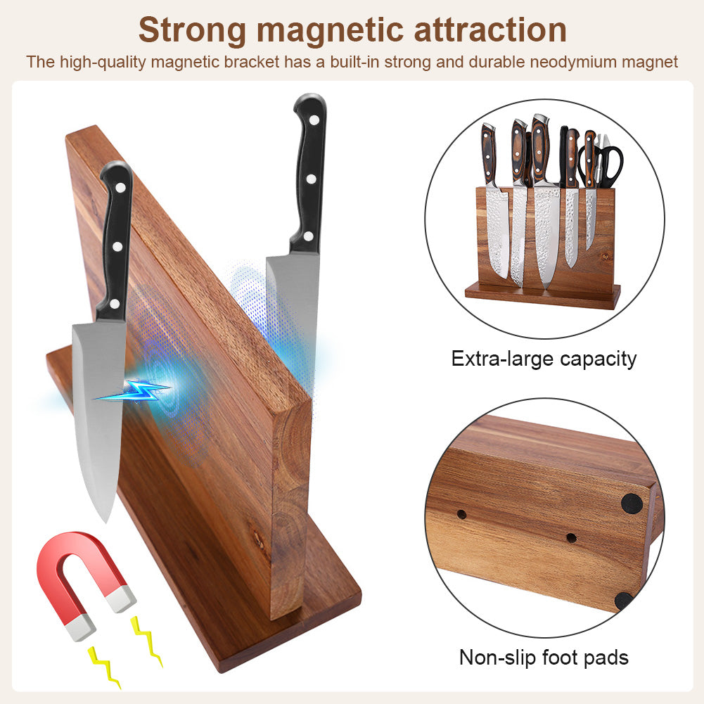 Magnetic Knife Holder: Strong Acacia Wood Block Stand