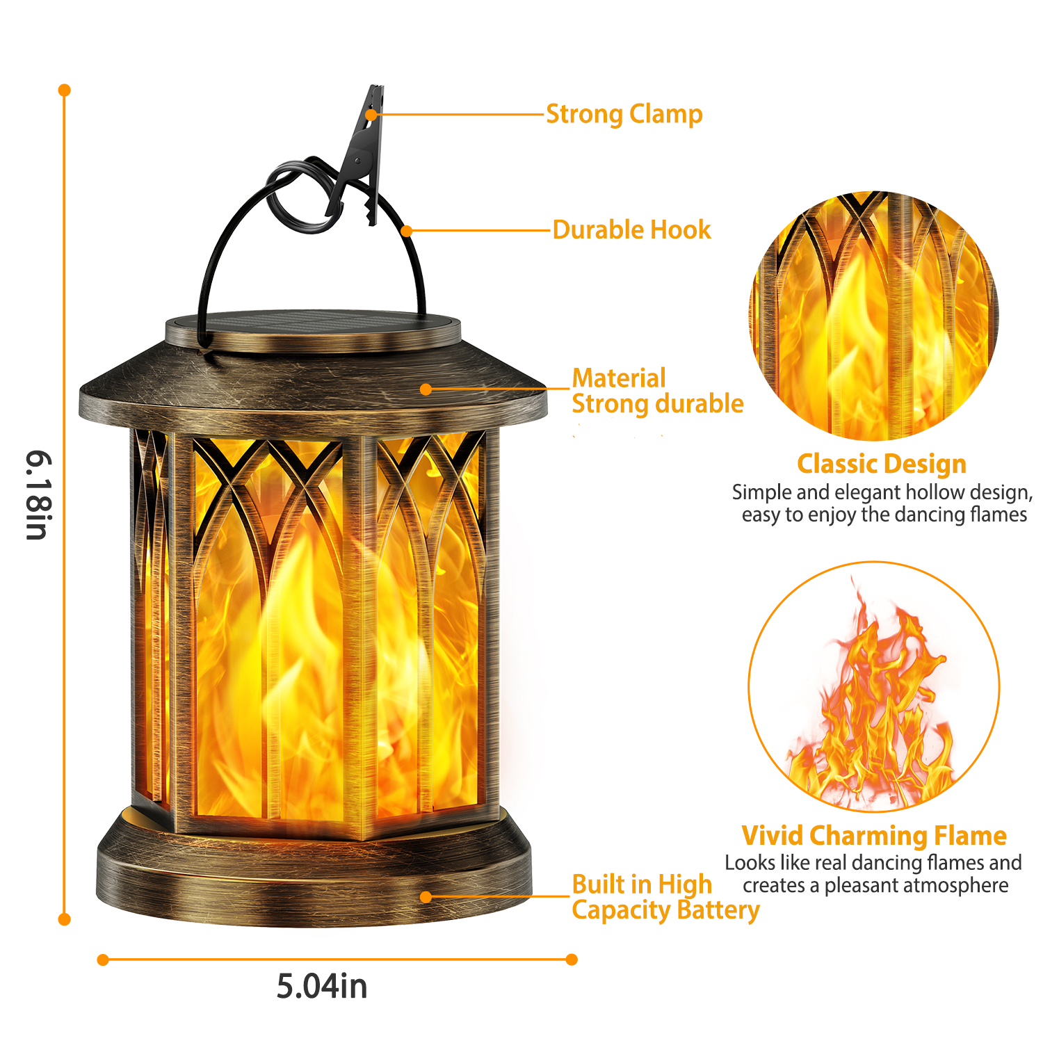 Solar Hanging Lanterns - 2 Pack Flickering Flame Outdoor Lights