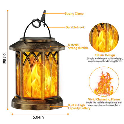 Solar Hanging Lanterns - 2 Pack Flickering Flame Outdoor Lights
