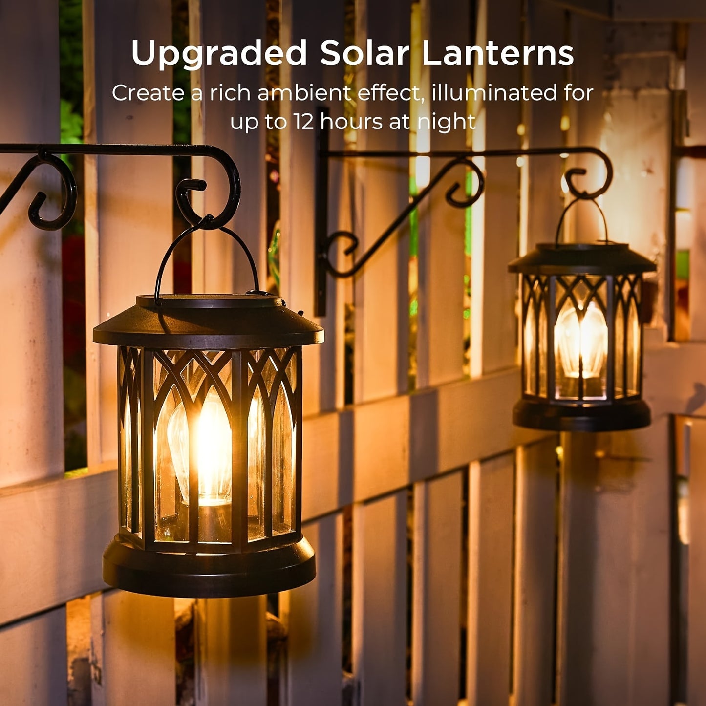 Bright Solar Lantern Lights - 2 Pack, 12Hrs Outdoor Warm Glow