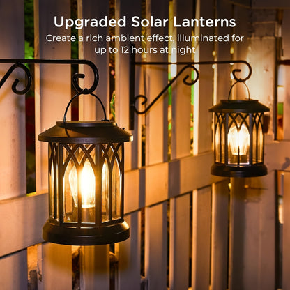 Bright Solar Lantern Lights - 2 Pack, 12Hrs Outdoor Warm Glow