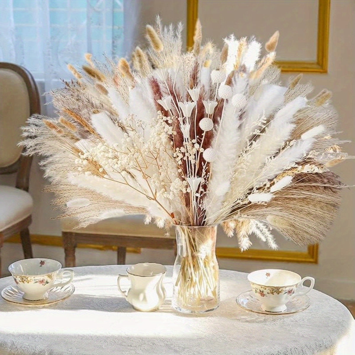 Dried Pampas Grass Bouquet - 109Pcs Boho Home Decor