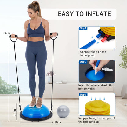 Balance Ball 25in, 1600 lbs Half Exercise Ball with Resistance Bands