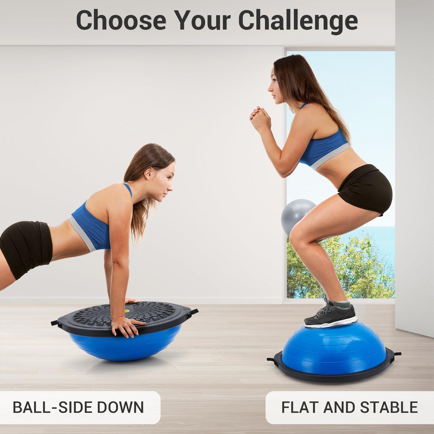 Balance Ball 25in, 1600 lbs Half Exercise Ball with Resistance Bands