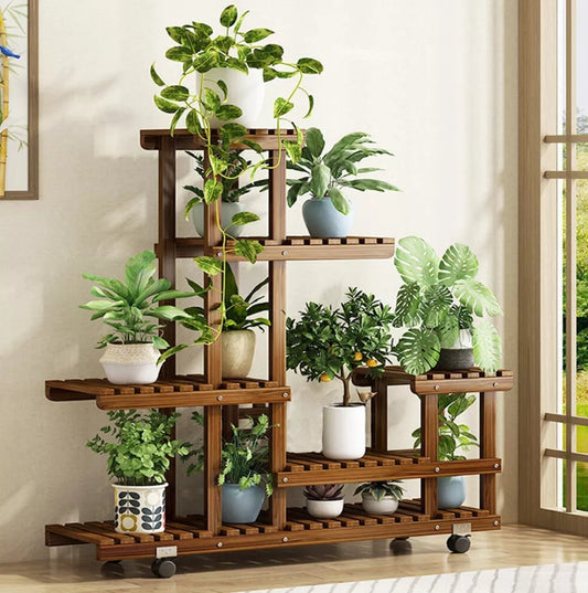 6-Tier Wood Plant Stand for Indoor Outdoor Patio Use