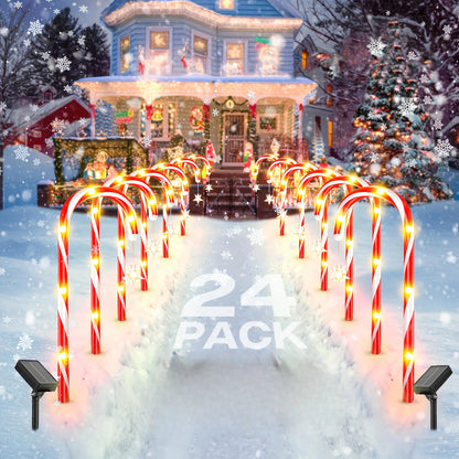 144 LED Solar Candy Cane Pathway Lights - 12/24 Pack, 8 Modes